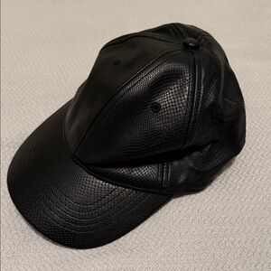 Black Textured Faux Leather Baseball Cap